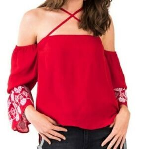 Banjara Off-the-Shoulder Embroidered Bell Sleeve Red Blouse -  Small NWT